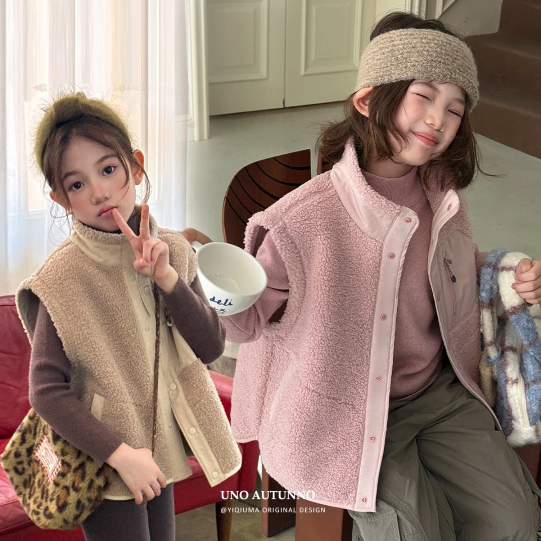 「UNO AUTUNNO」【奶咖双拼】泰迪绒女中大童冬季加绒马甲外套GD2515
