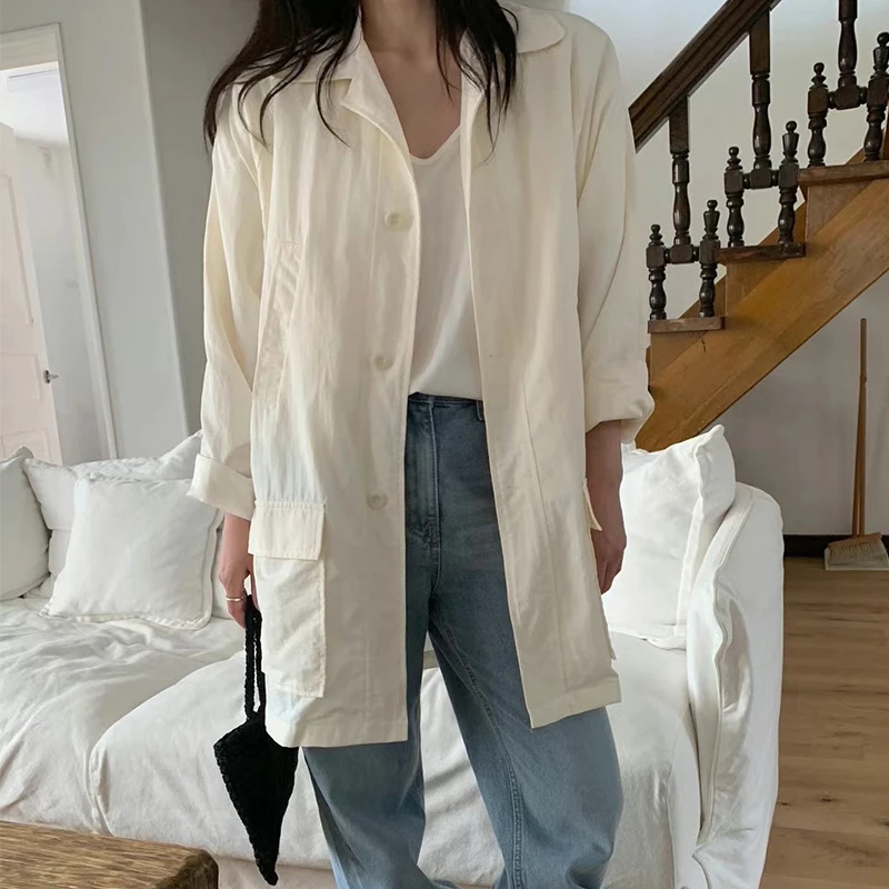 2025春季新款韩休闲甜美翻领显瘦中长款风衣外套