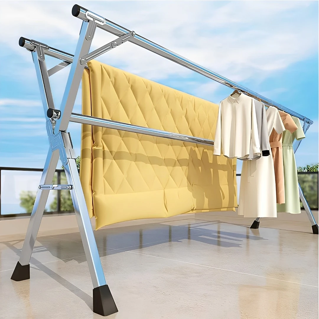 不锈钢晾衣架落地折叠家用室内外晒衣架阳台挂衣架晾衣杆晒衣被架