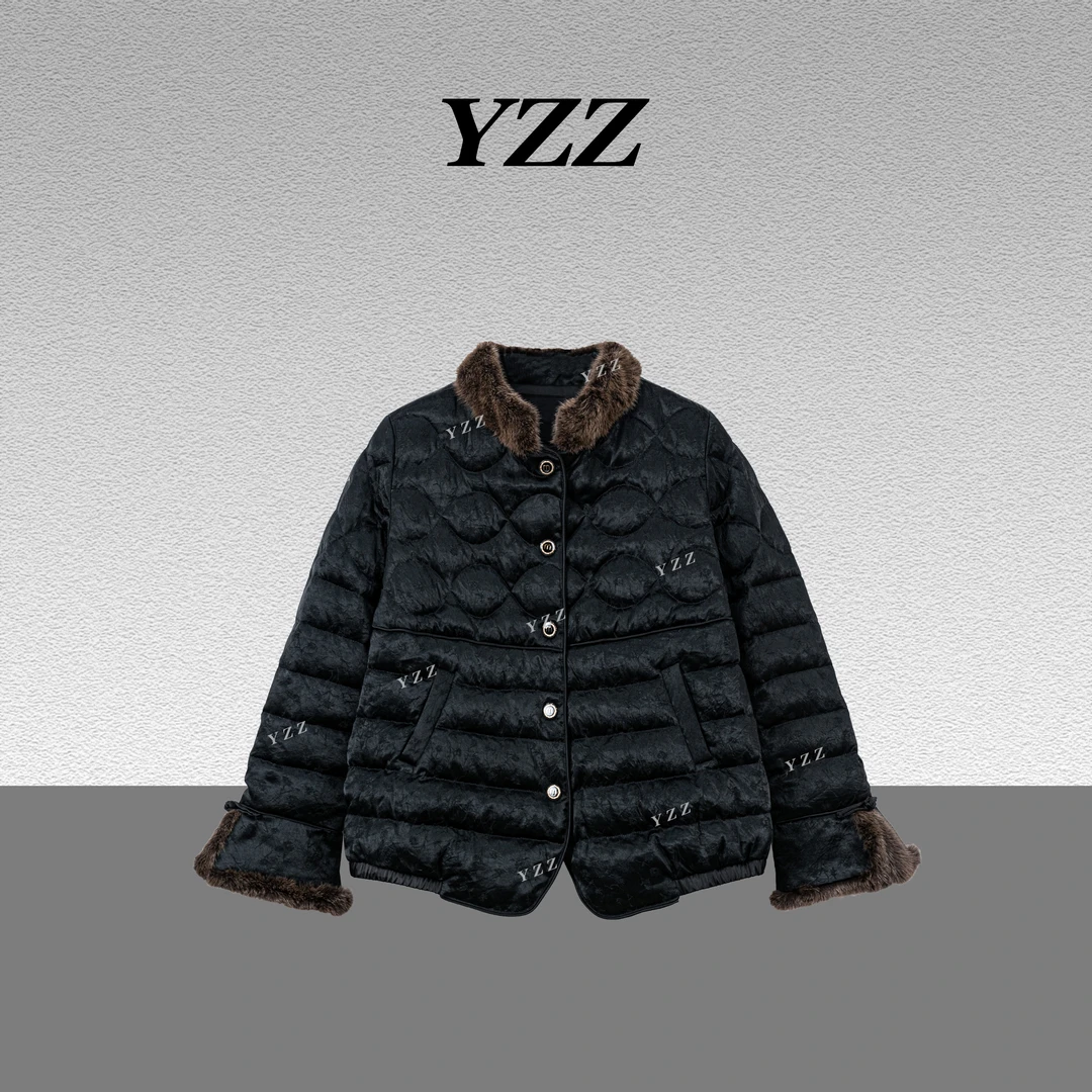 YZZ “心动”水貂毛立领短款白鹅绒外套锁温御寒羽绒服 810432