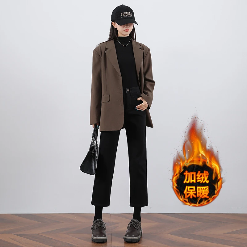 2025春季新款黑色高腰直筒牛仔裤女小个子弹力显瘦烟管法棍裤子女