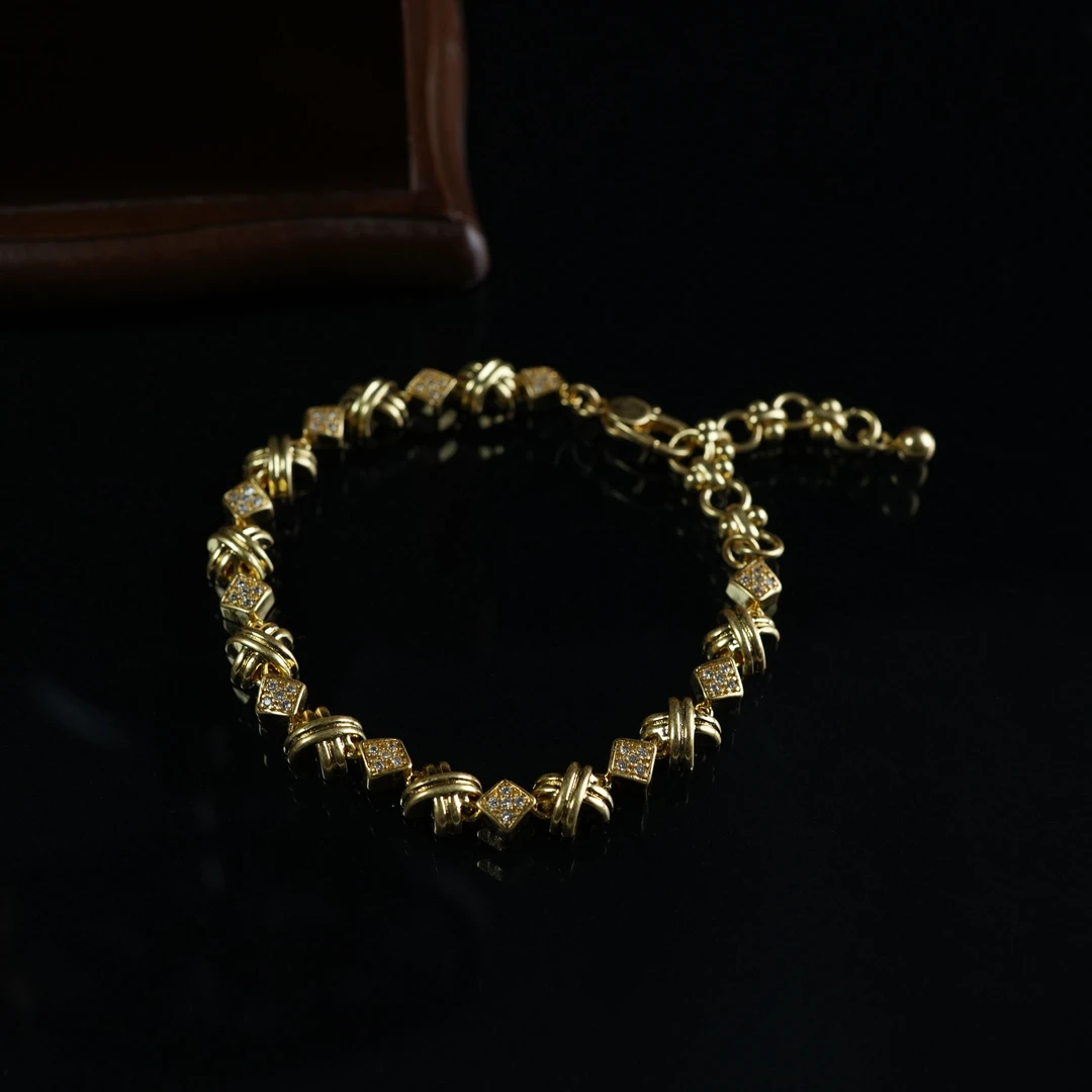 铜合金合成锆石手链 铜合金简约复古百搭手链~3963