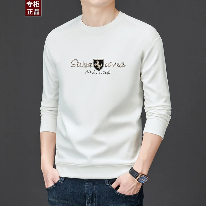 2025秋季新款英伦巴宝家男士长袖T恤休闲潮流圆领丝光棉刺绣卫衣