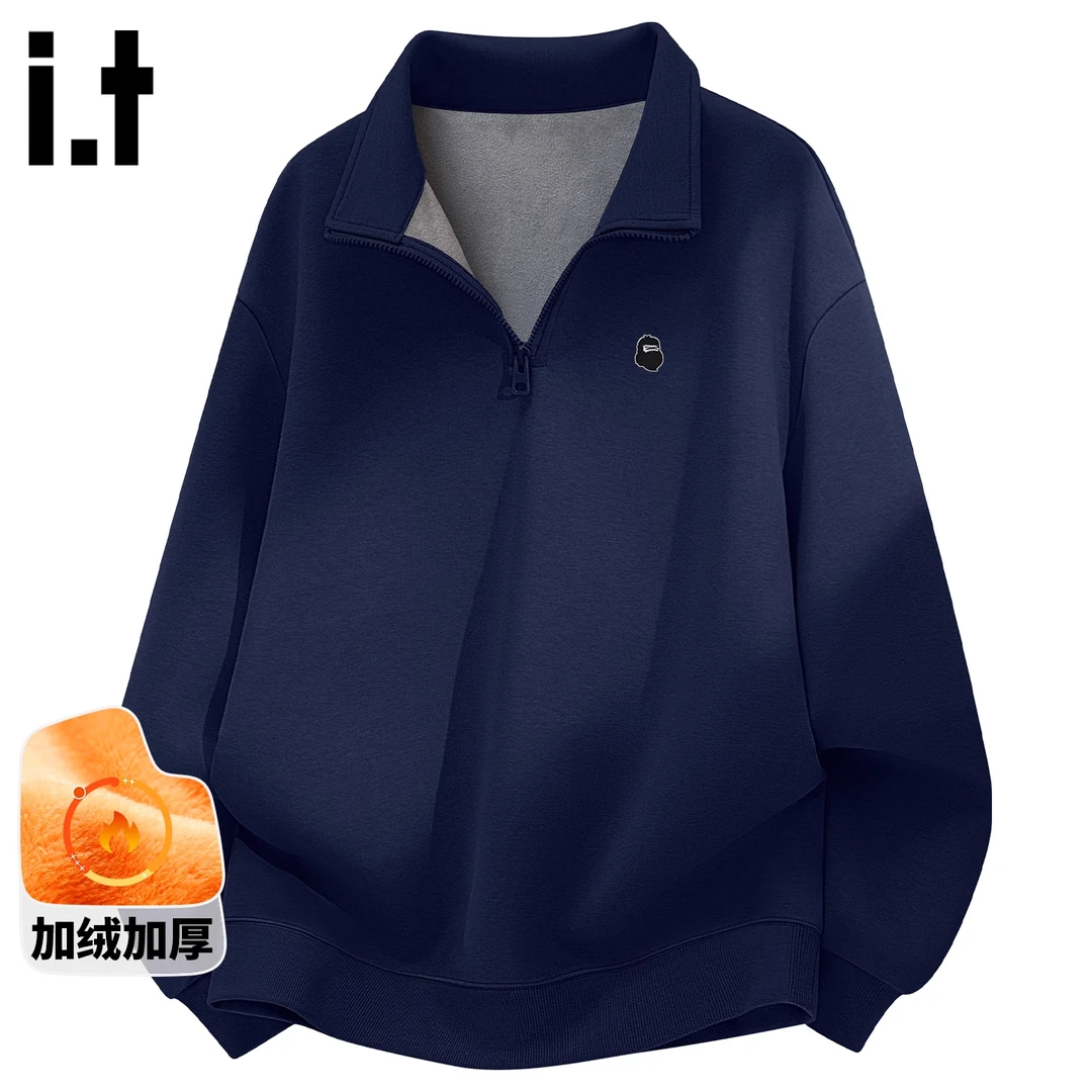 it FINGERCROXX加绒半拉链卫衣男秋冬季加厚绒衣美式高街百搭外套