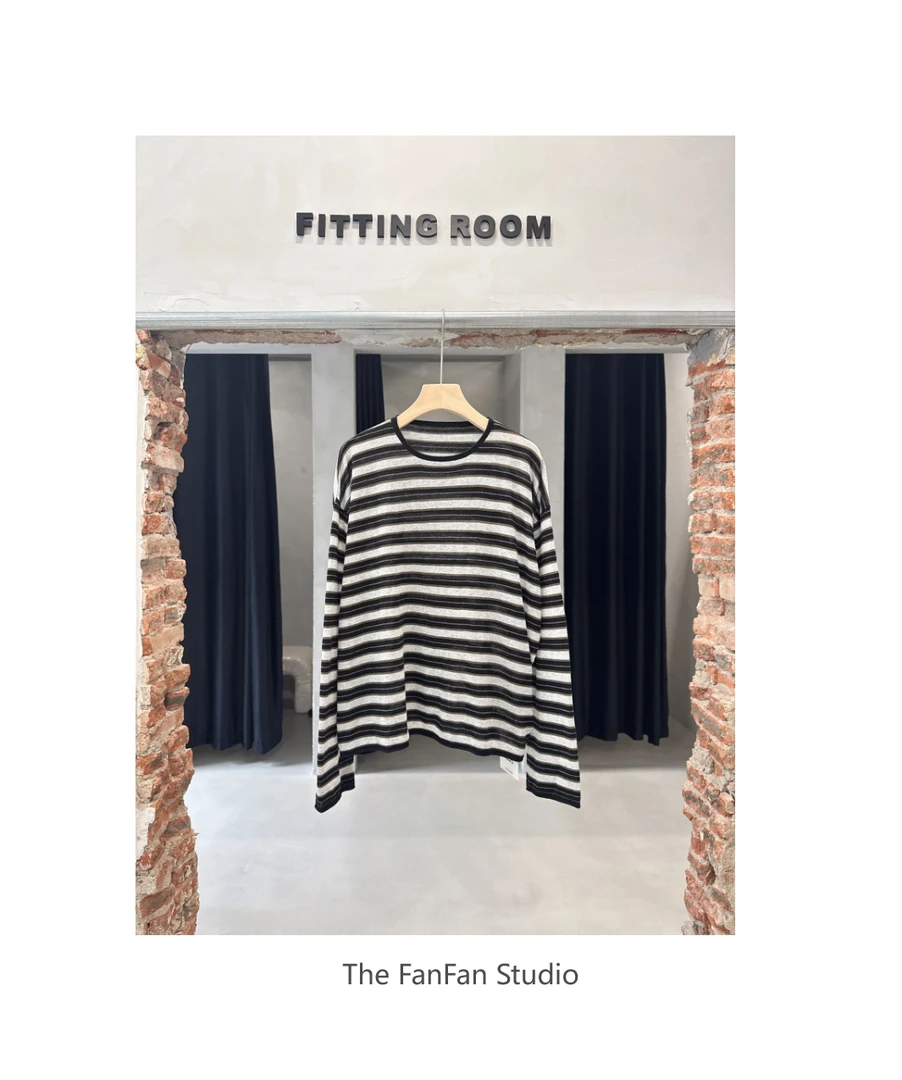 经典条纹宽松长袖针织衫