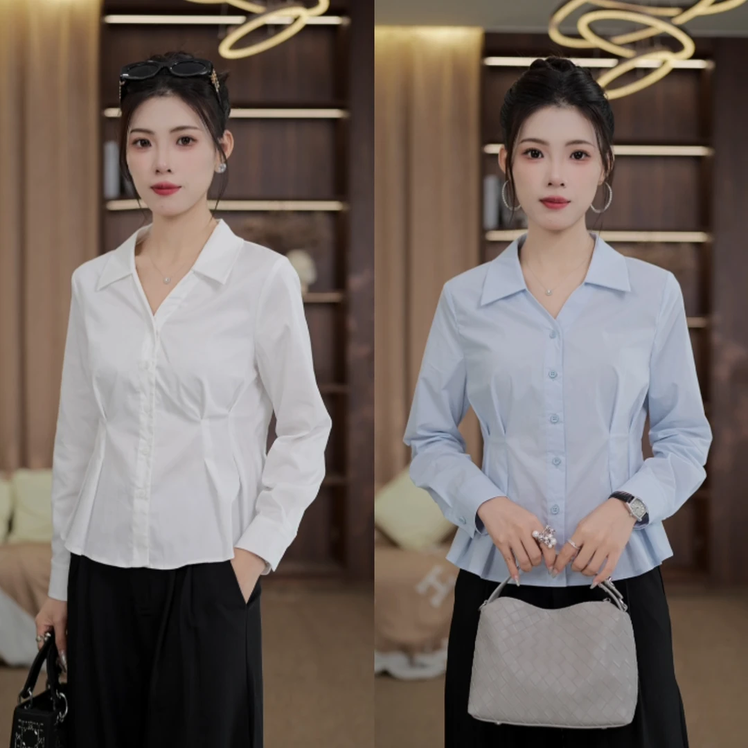 TITI定制【天才女友】轻奢气质纯色长袖衬衫收腰显瘦上衣TZ1718111