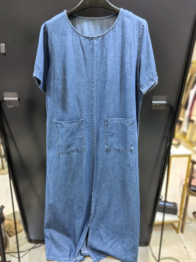 夏季新款韩版宽松圆领连衣裙女装休闲百搭减龄中长款纯棉薄牛仔裙