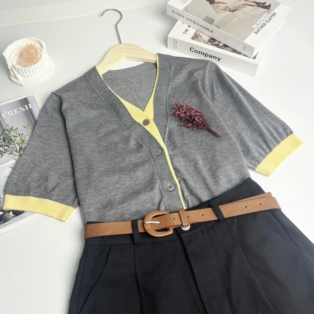 新新定制-V领假两件小狗图标款常规厚针织短袖166521