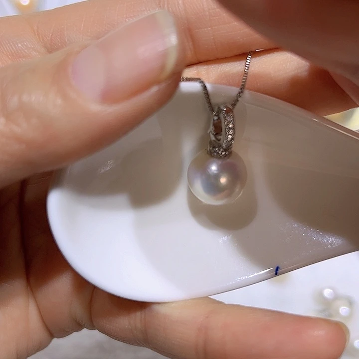淡水珍珠白珠银色奶嘴扣银S925镶嵌