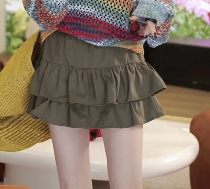 2025春季新款百搭休闲带内衬纯色蛋糕短裙440