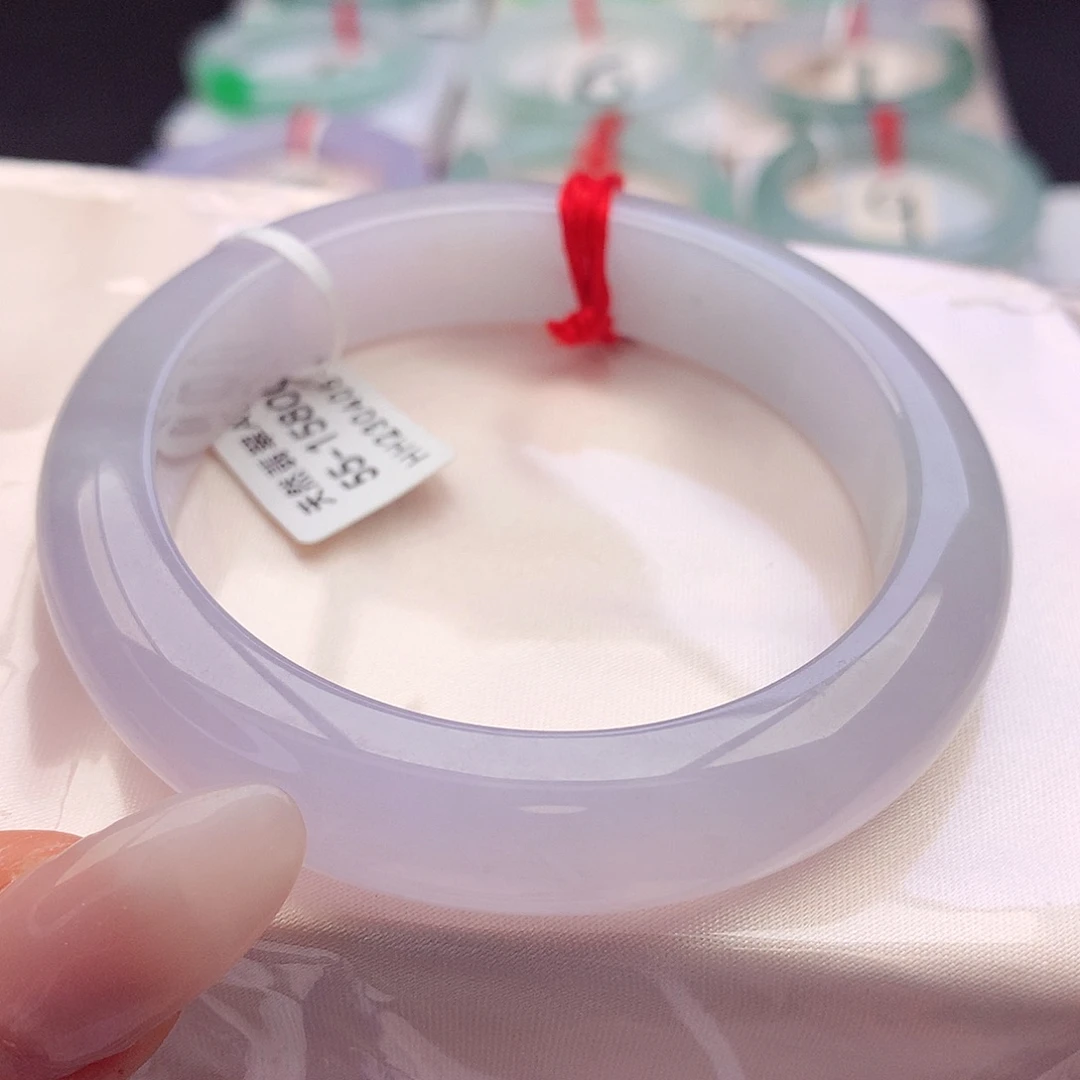 未镶嵌手镯翡翠天然A货翡翠55-56粉白月光 白嫩嫩16号