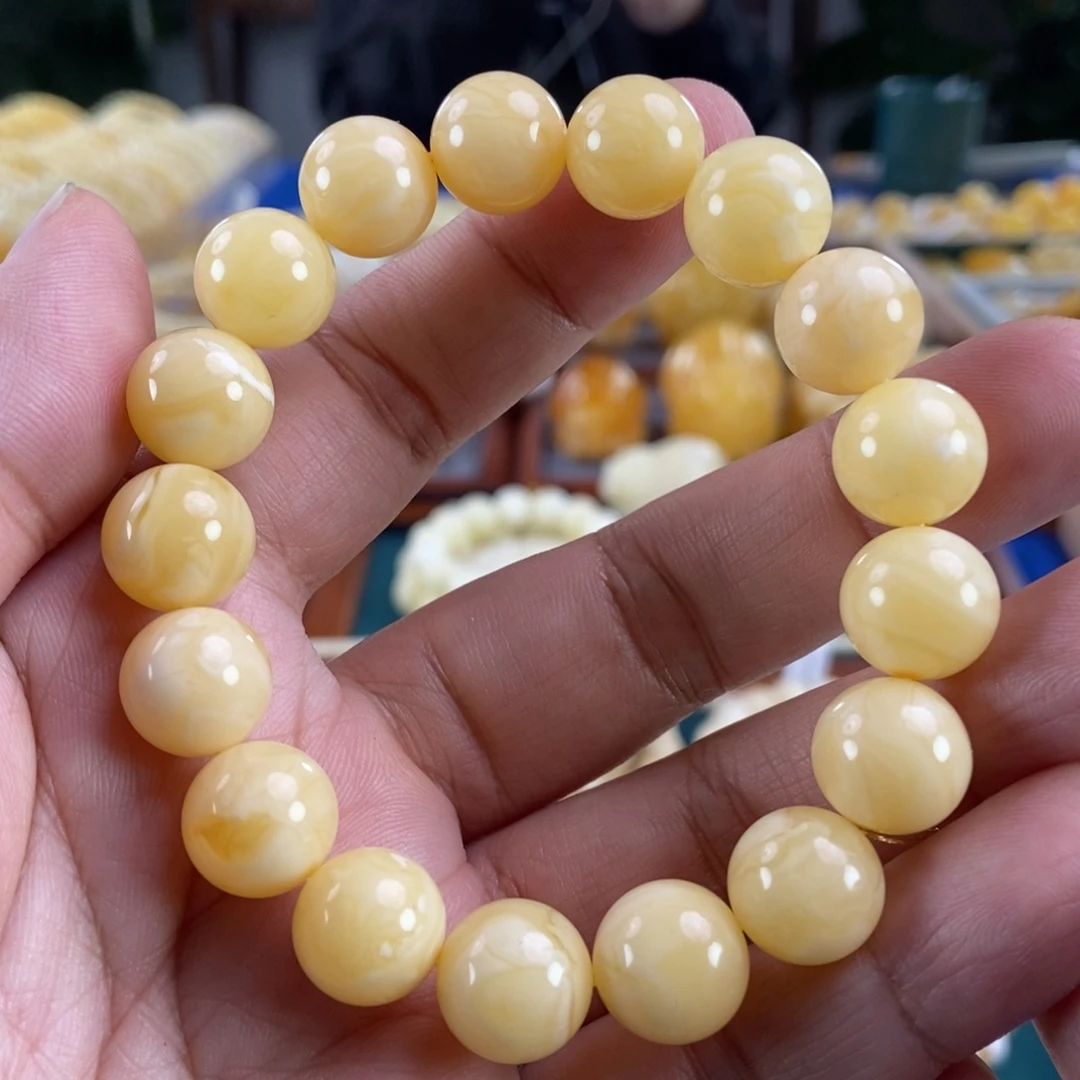 琥珀未镶嵌珠宝奇石12+白花蜡手串19.49