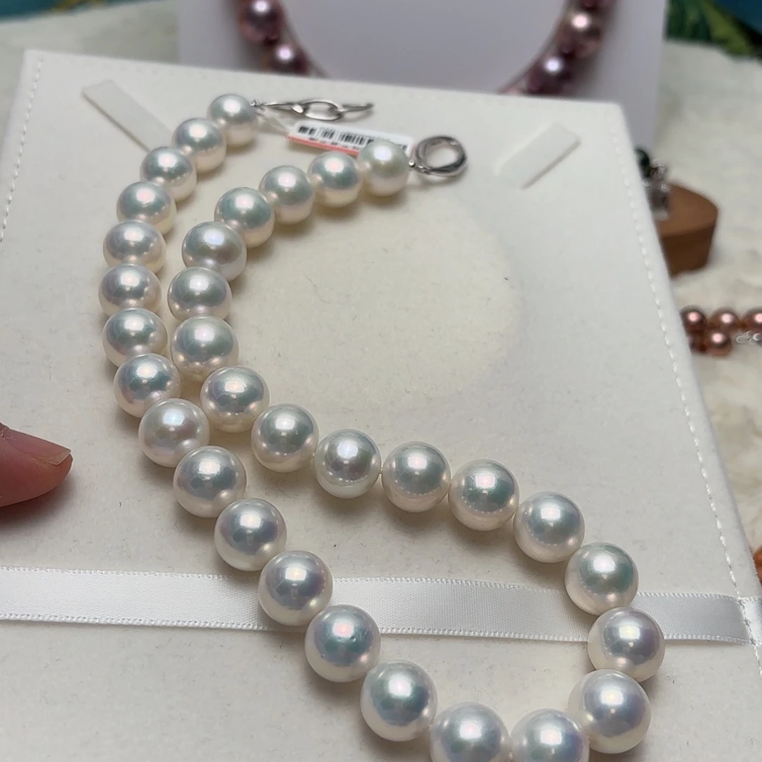 淡水珍珠银S925镶嵌颈饰12-14正圆蓝光赛澳白