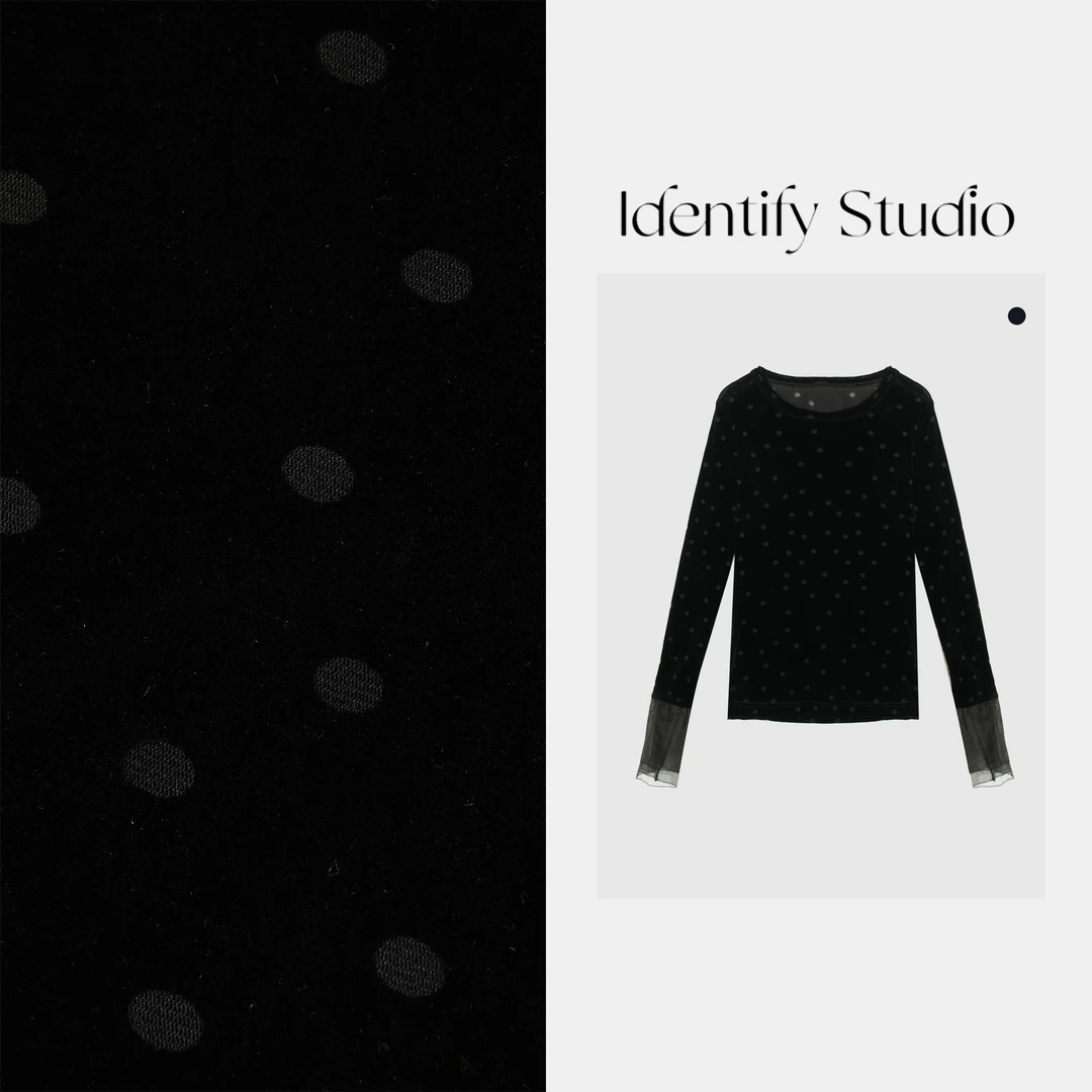 IDENTIFY秋季新款减龄百搭丝绒波点打底上衣25AWZZ1018048