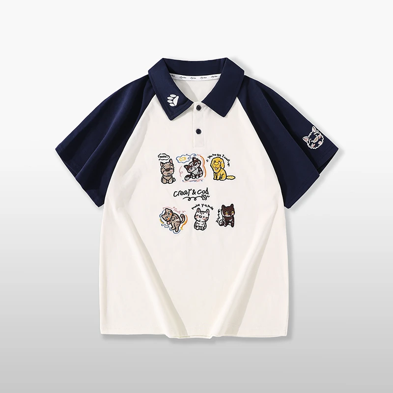 女童短袖t恤夏季2025新款儿童洋气时髦夏装中大童刺绣POLO衫上衣