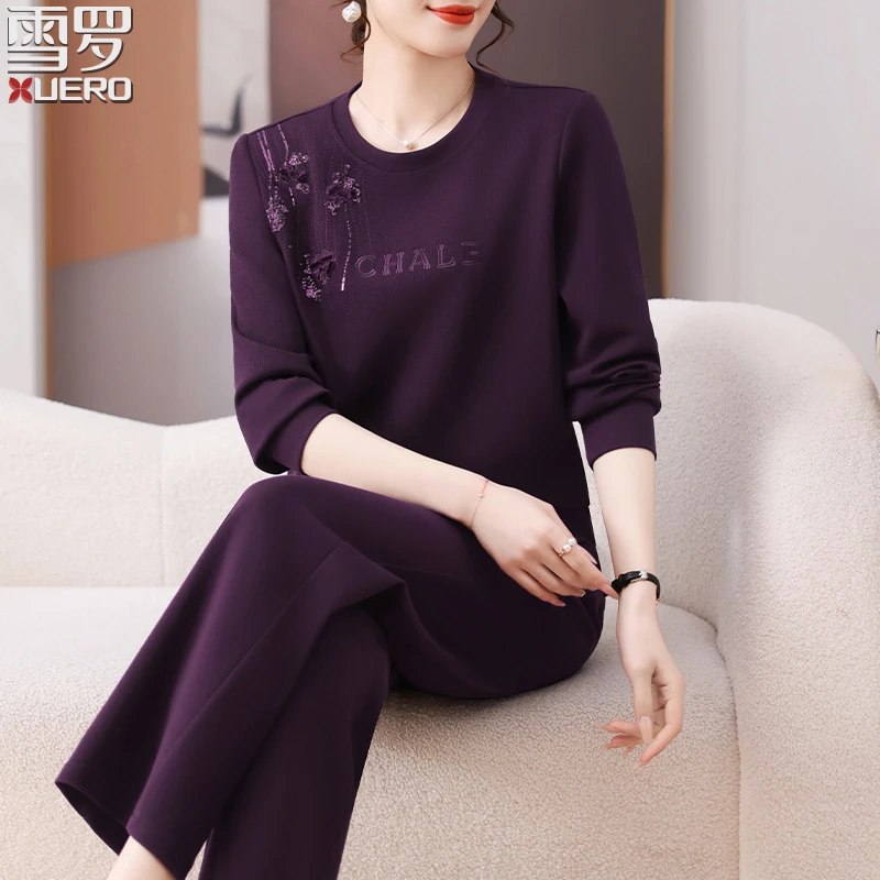 中年妈妈春装圆领卫衣2025新款中老年人运动服套装女春秋季两件套