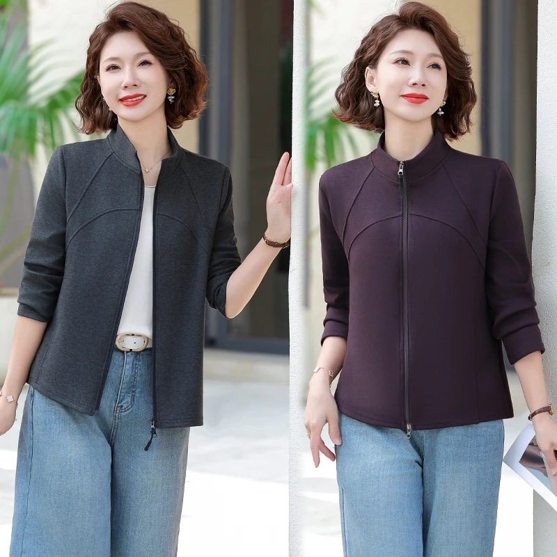 F32 妈妈装春秋款时尚休闲运动外套中老年女装气质显瘦上衣外套