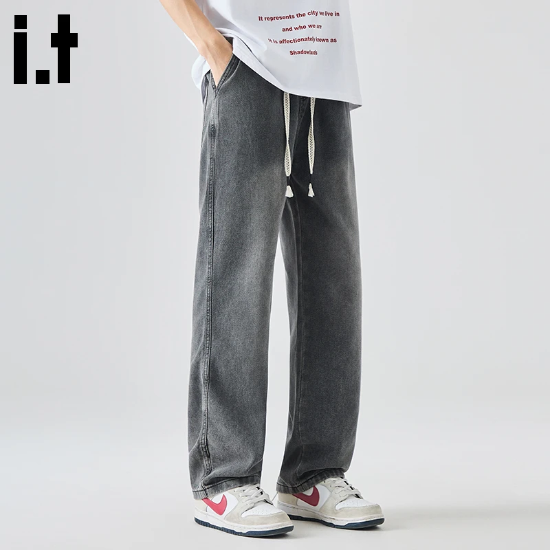i.t:CHOCOOLATE黑灰色牛仔裤2025秋冬新款水洗做旧宽松男士长裤子