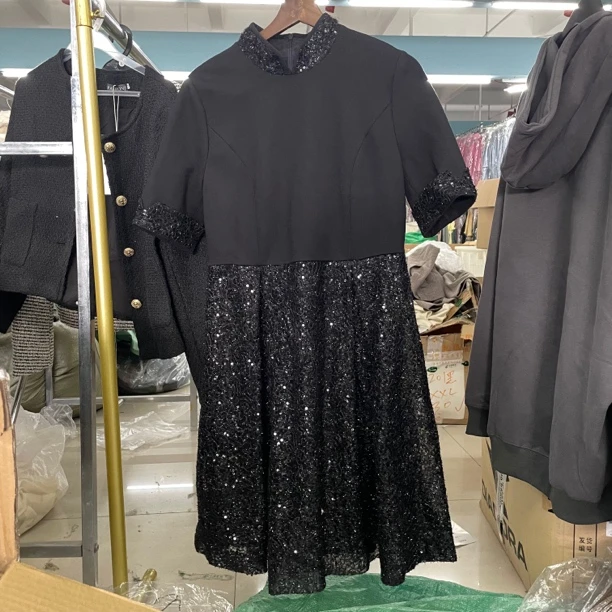 春夏新款黑色拼接亮片百搭日常气质女款裙子