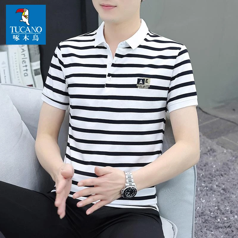 TUCANO/啄木鳥夏季翻领条纹短袖T恤男士polo衫高级感修身休闲体恤