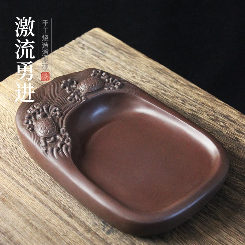 二龟戏水澄泥砚台书法专用笔墨纸砚正宗文房四宝精品不易干墨书画