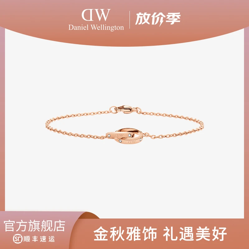 合金手链 【官旗】dw情侣手链 闪耀小双环套装乾坤圈手环精美饰品