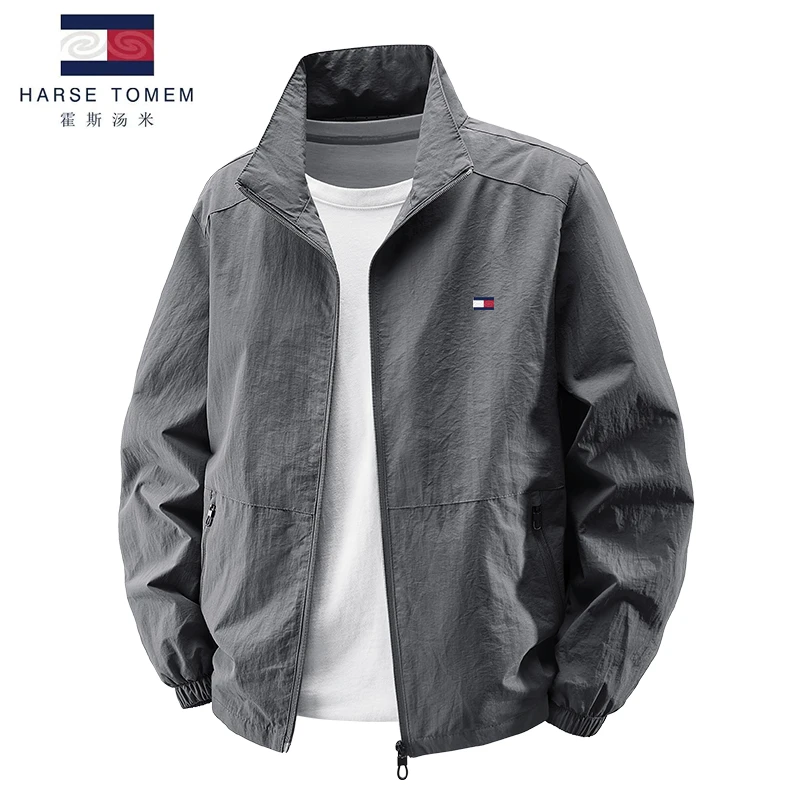 霍斯汤米立领薄款男士春秋夹克休闲潮痞帅慵懒风宽松大码防风外套