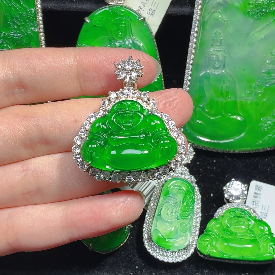 翡翠银S925镶嵌颈饰天然A货翡翠