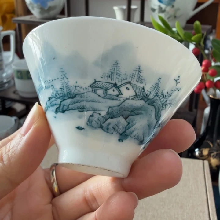 釉下手绘山水主人杯品茗杯