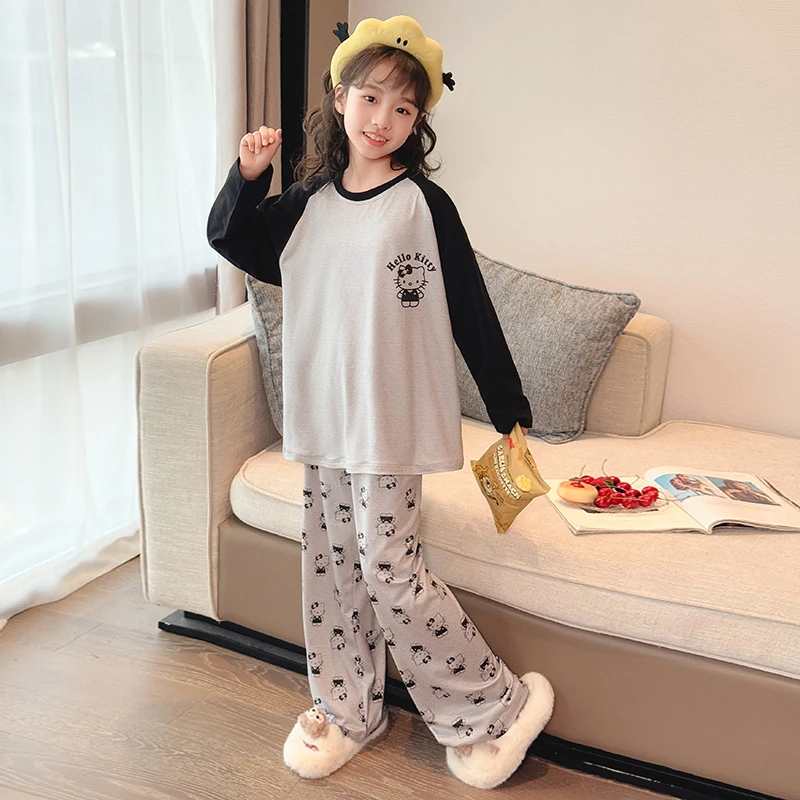 女童春秋款可爱长袖睡衣套装中大童猫咪卡通2025新款两件套家居服
