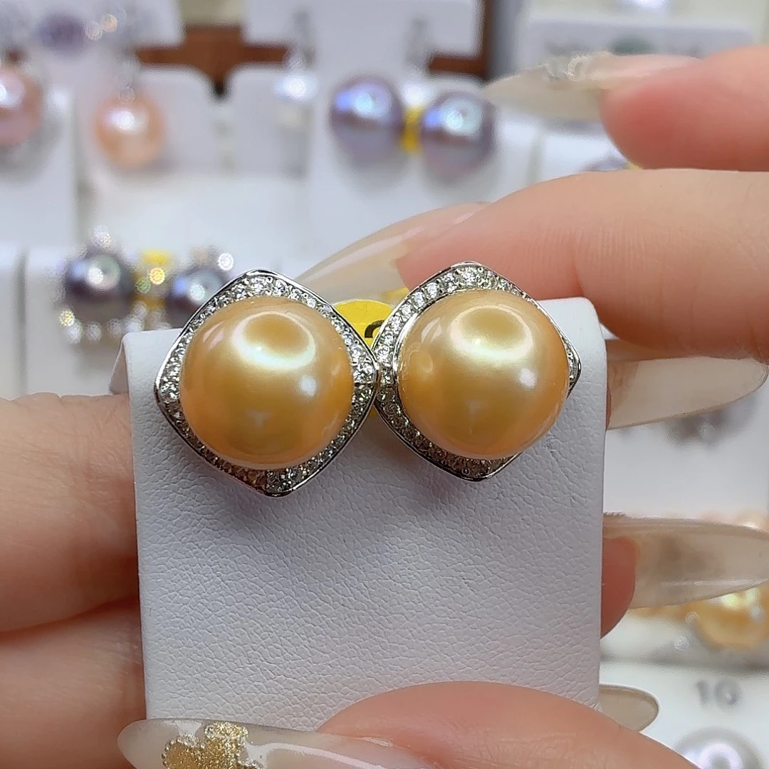 江***南淡水珍珠耳饰银S925镶嵌F