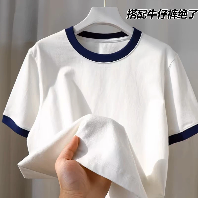 欧货2025春夏季撞色短袖T恤女休闲洋气减龄时尚纯棉打底上衣印花