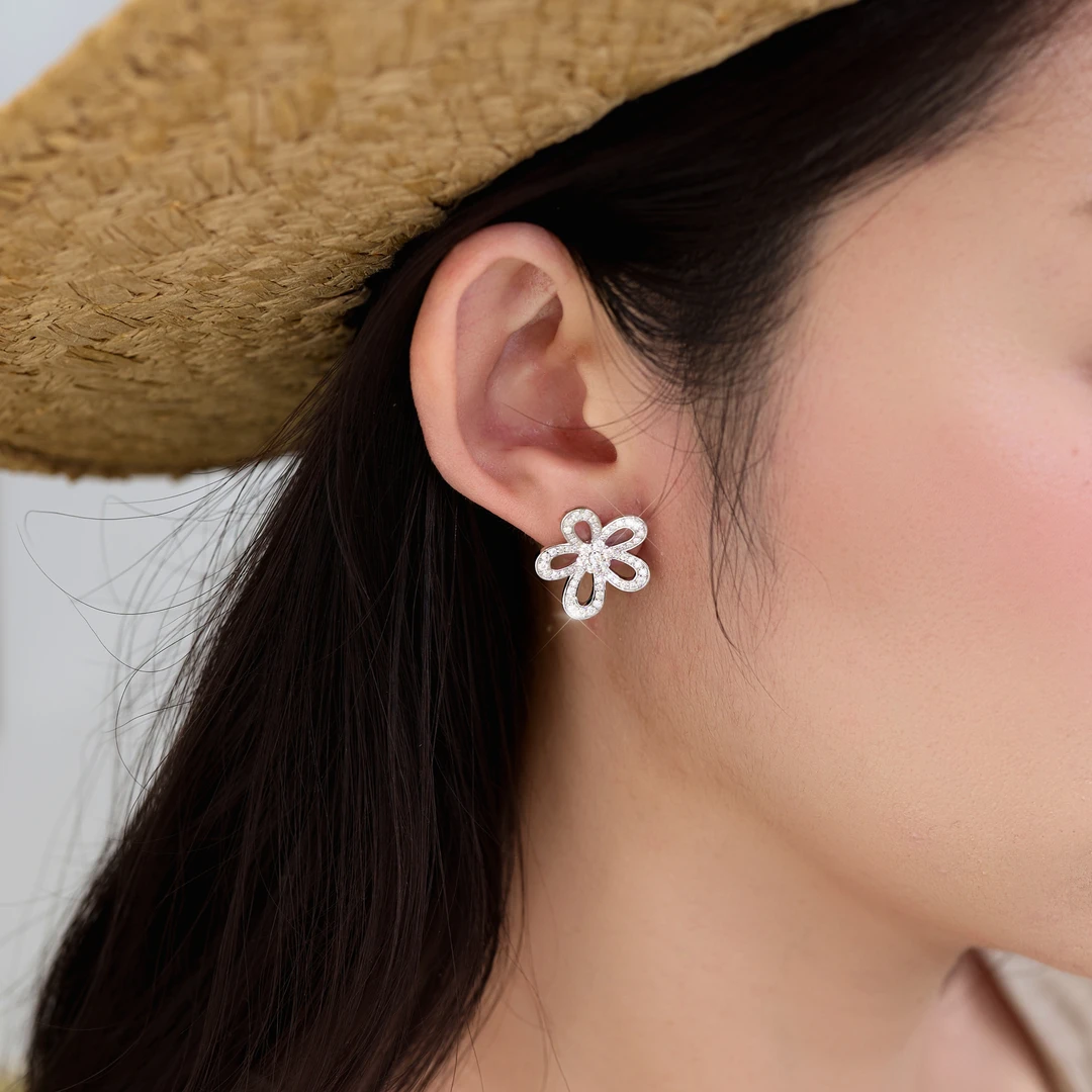 恒美娜 坠链均925银莫桑石 格桑花耳钉 轻奢秋冬新品小众