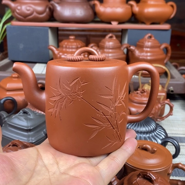 紫砂茶壶双圈300cc原矿红皮龙紫砂