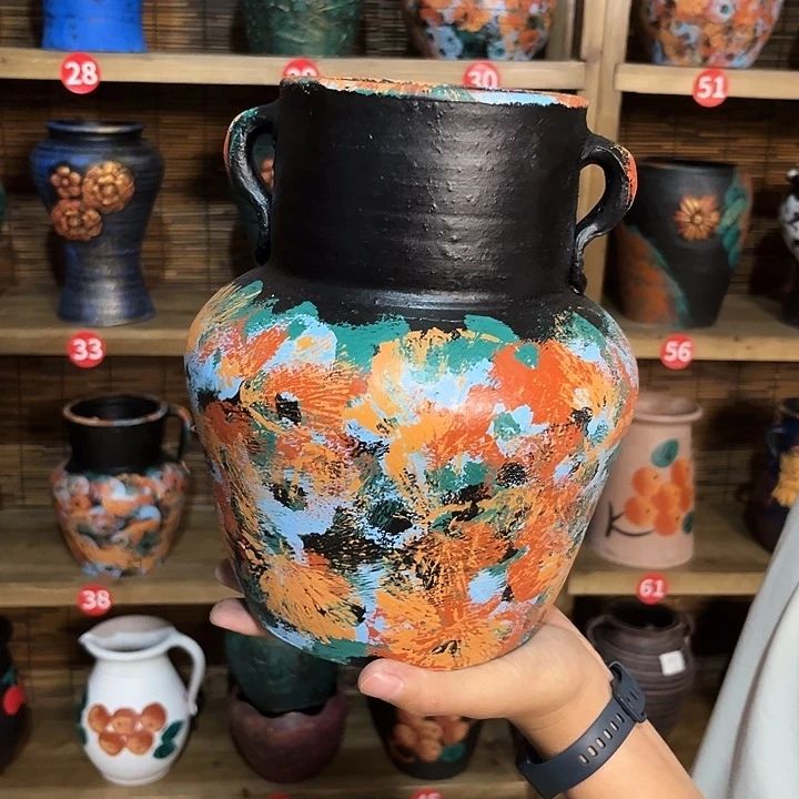 红陶浮雕花盆炸炸炸