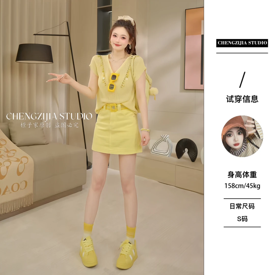 【裴诗婷】橙子·studio【】TX00035亮片背后镂空短袖上衣05