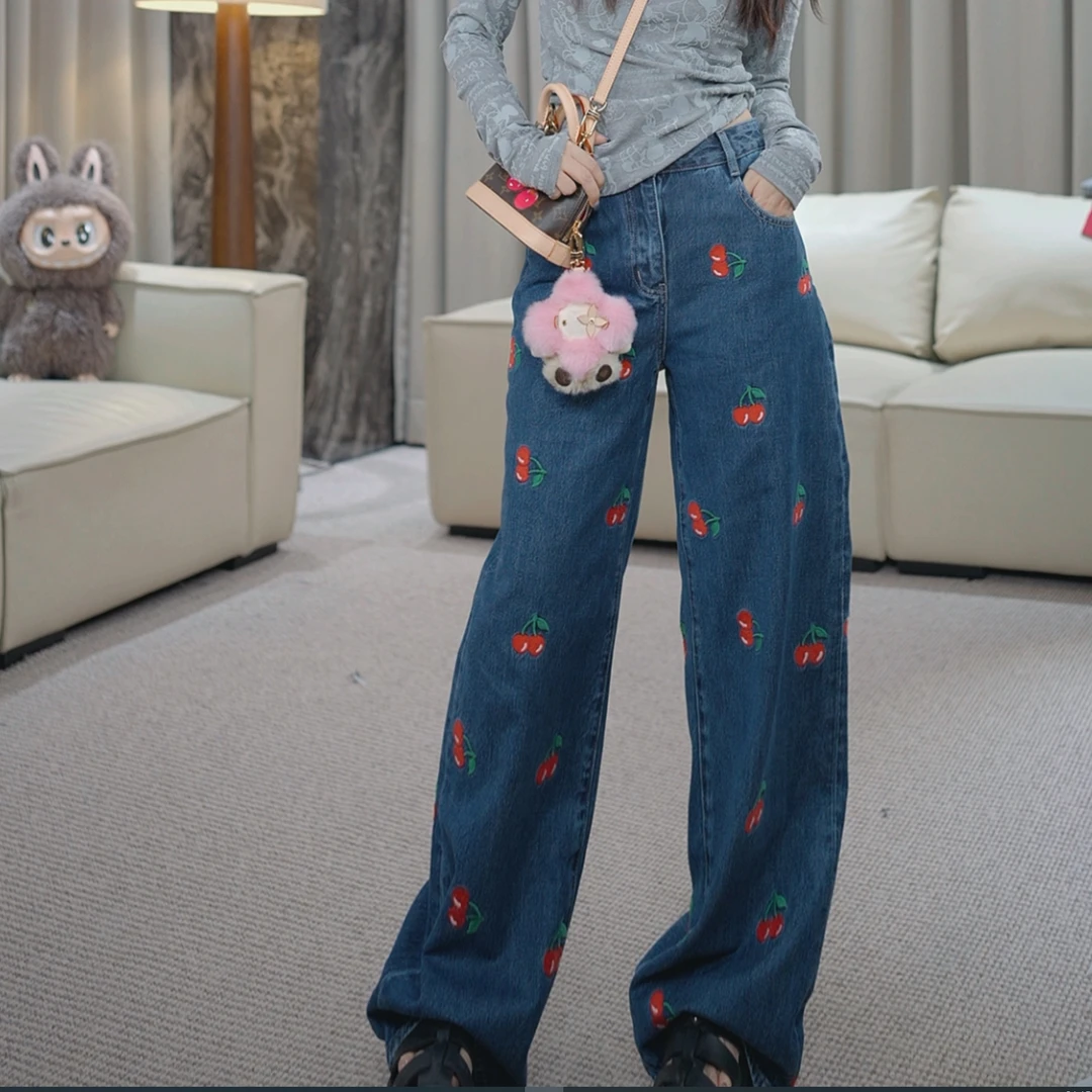 包嫂【W6105蓝色裤樱桃】牛仔短裤休闲裤港风欧款高级女装裤春夏