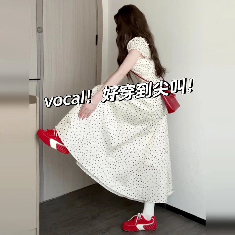 法式泡泡袖波点连衣裙子女夏季2025新款高级感收腰显瘦小个子长裙