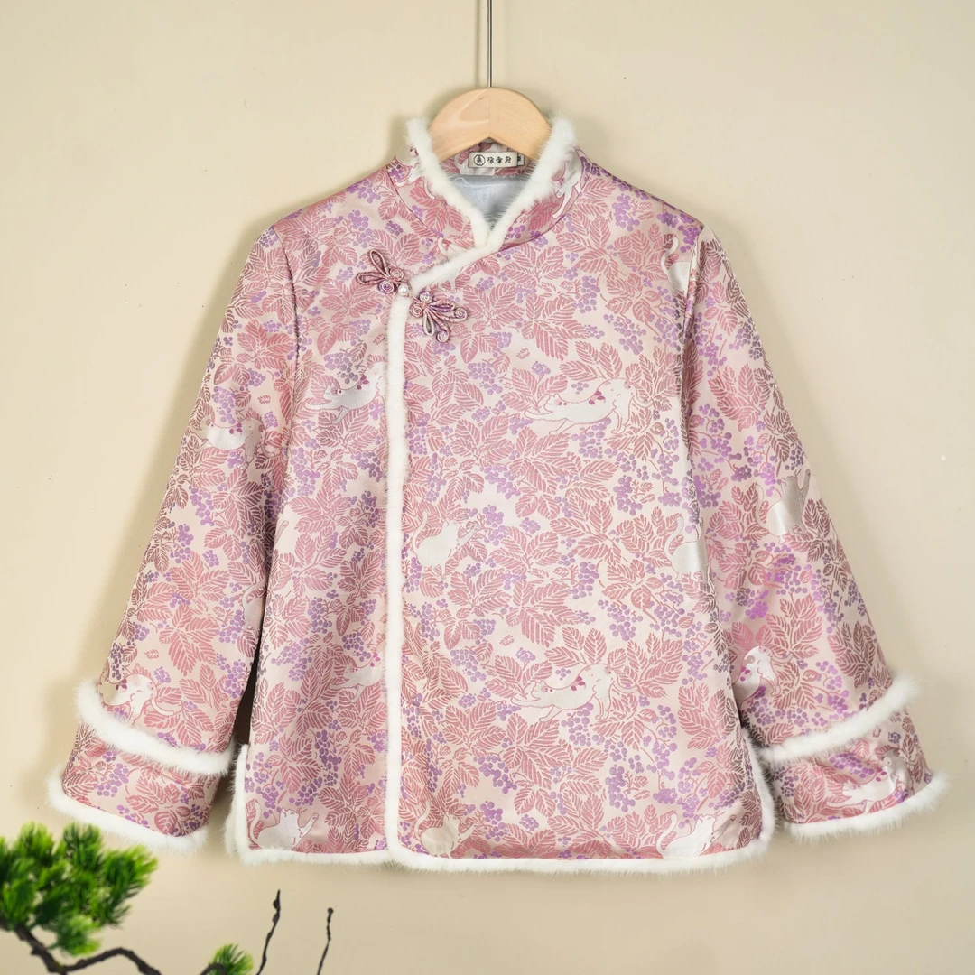 【猫的日记】桑蚕丝宋锦日常高级感国风中式夹棉双水貂毛边外套