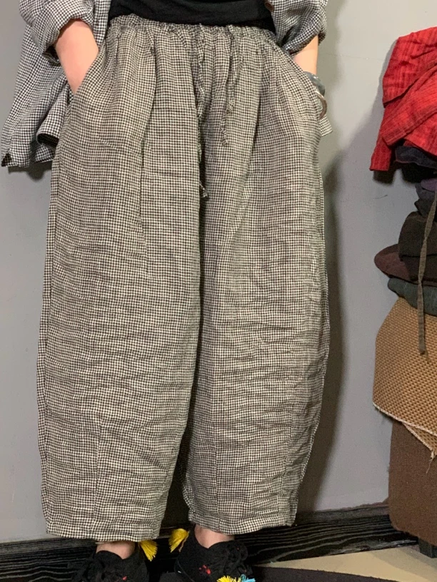 小版行格子百搭个性老爹裤