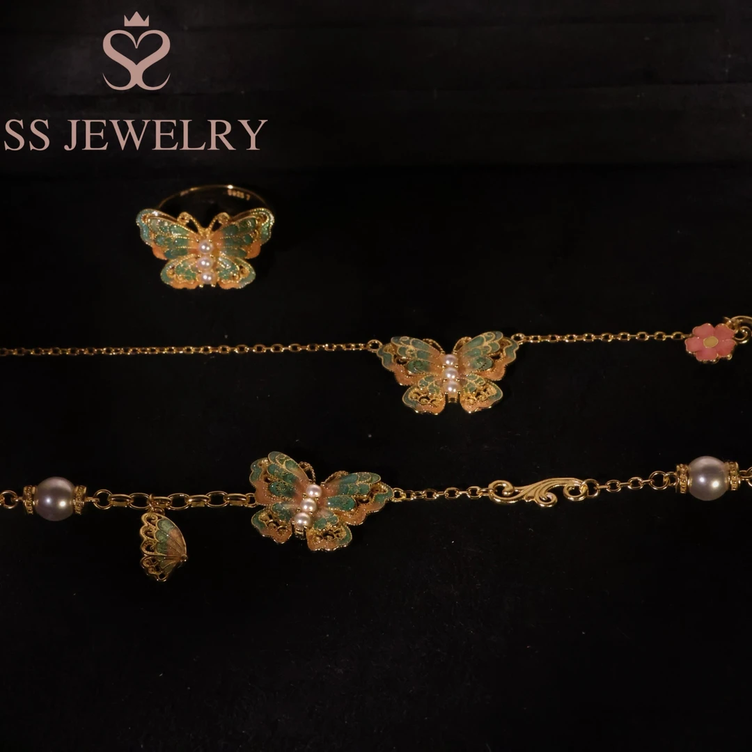 链子925银锆石 花语梦境 古法工艺渐变色珐琅蝴蝶项链