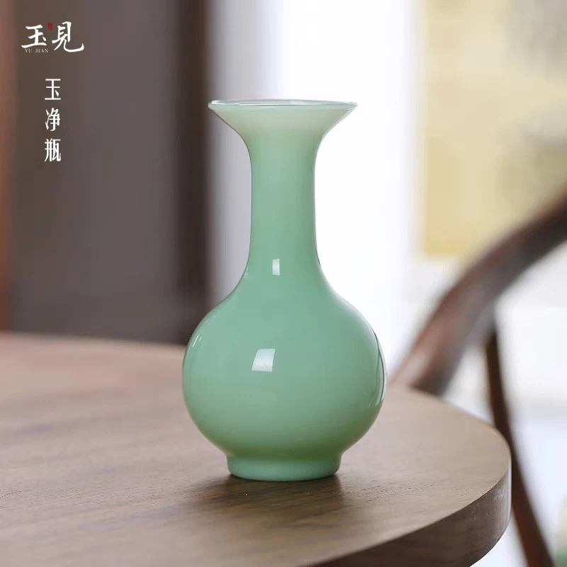玉见玉净瓶绿玉--高硼硅手工吹制小花瓶客厅摆件