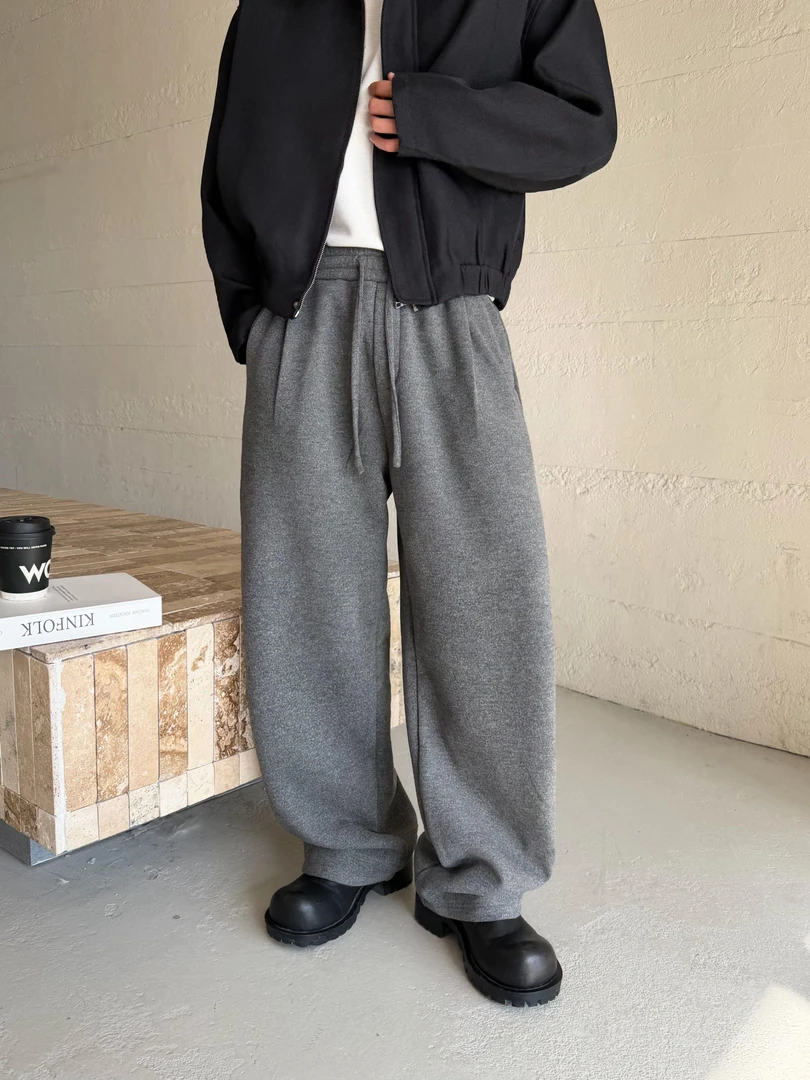 秋冬加厚休闲百搭宽松纯色男女款裤子松紧长裤