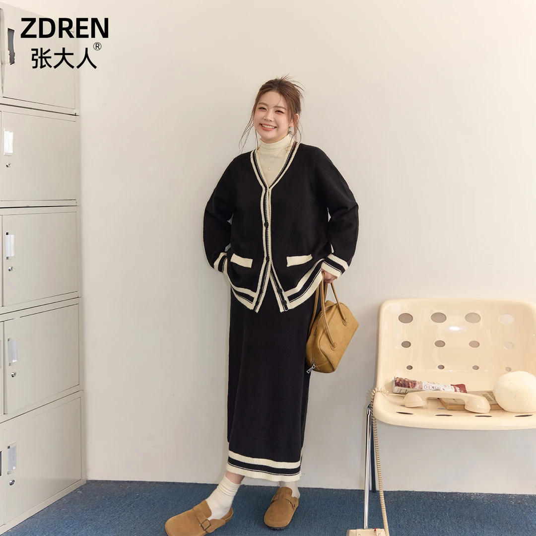 张大人【五折清仓现货秒发】大码女装微胖妹妹软糯针织开衫搭半裙