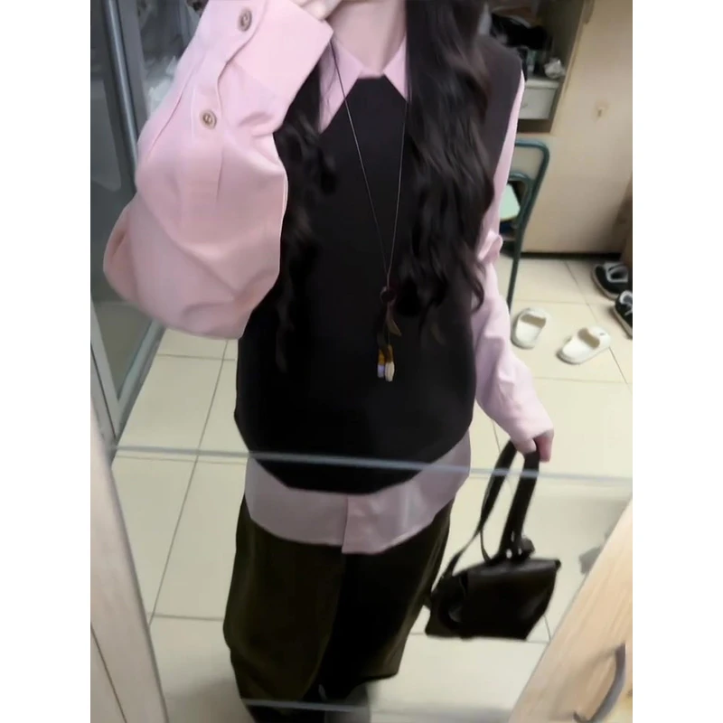 美拉德针织马甲背心女2025新款女慵懒风短款叠穿背心上衣裤子套装