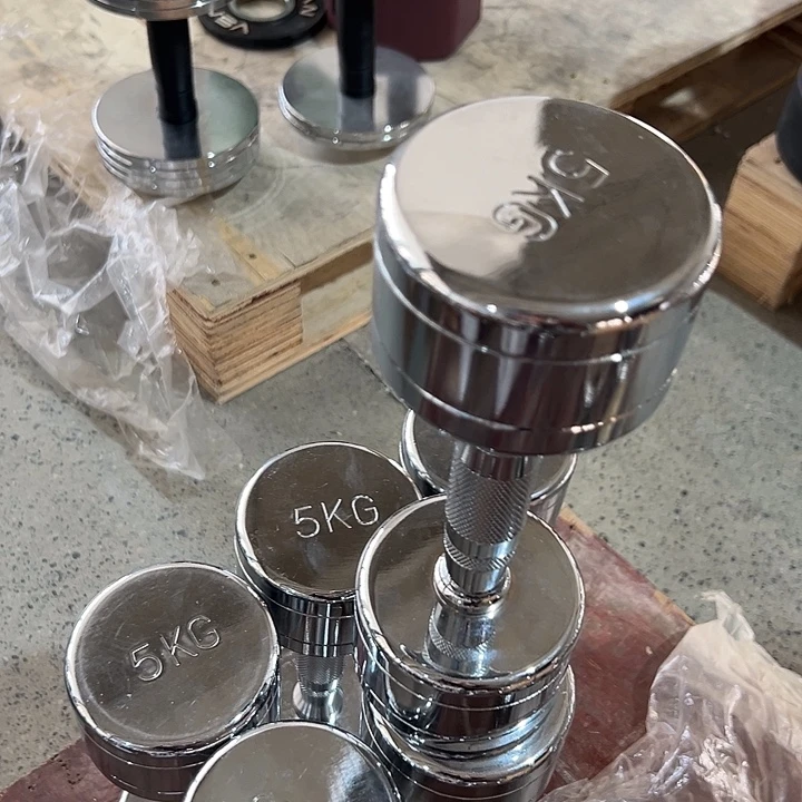 全新电镀纯钢哑铃小头5公斤一对