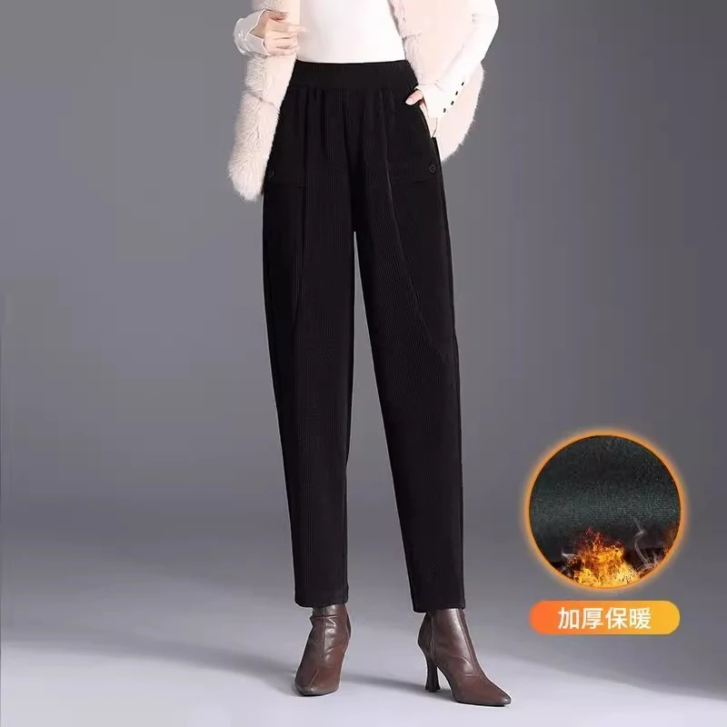 拉夏贝尔哈伦裤女秋冬2025新款爆款加厚老爹萝卜烟管郑州牡丹裤子