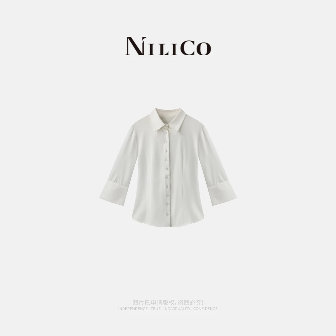 NILICO【伊丽莎白】时尚气质休闲莫奈花园风舒适显瘦中袖衬衫纯色