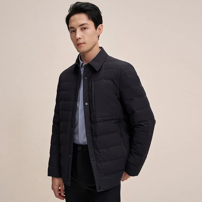 EMZ鄂尔多斯【轻盈面料 拒水鸭绒】24秋冬男士翻领羽绒服干练保暖