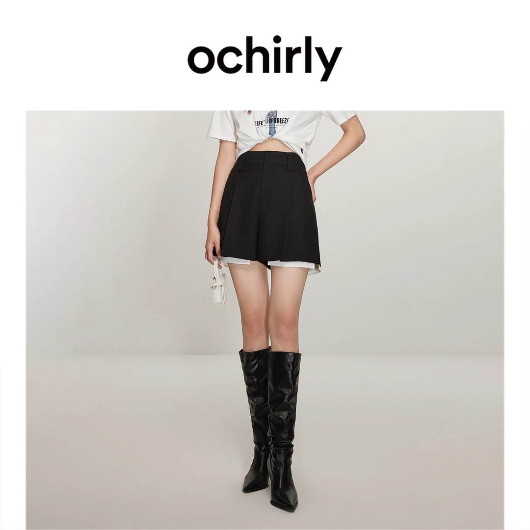 ochirly精纺短裤新款拼接通勤小个子格雷系1LK1068300